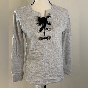 french kyss Gray Lace-Up Sweatshirt with Black Tie